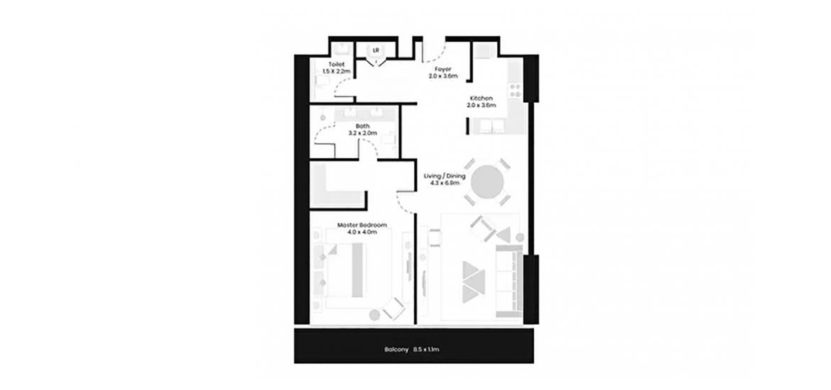 Floor plan «1BR», 1 bedroom in AVANI PALM VIEW
